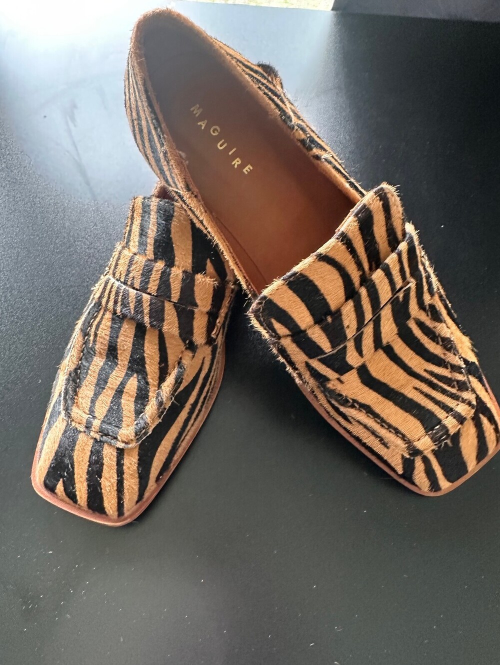 Maguire Women's Tiger Print Haircalf Leather Loafers Square Toe Slip-On Flats- 8